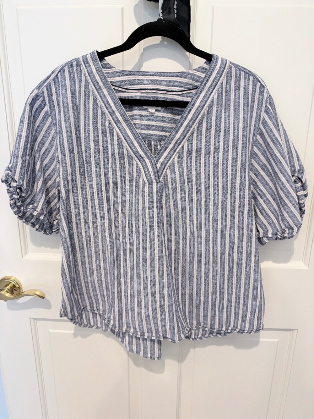 Anthropologie Pilcro Blue Striped V-Neck Blouse | XL